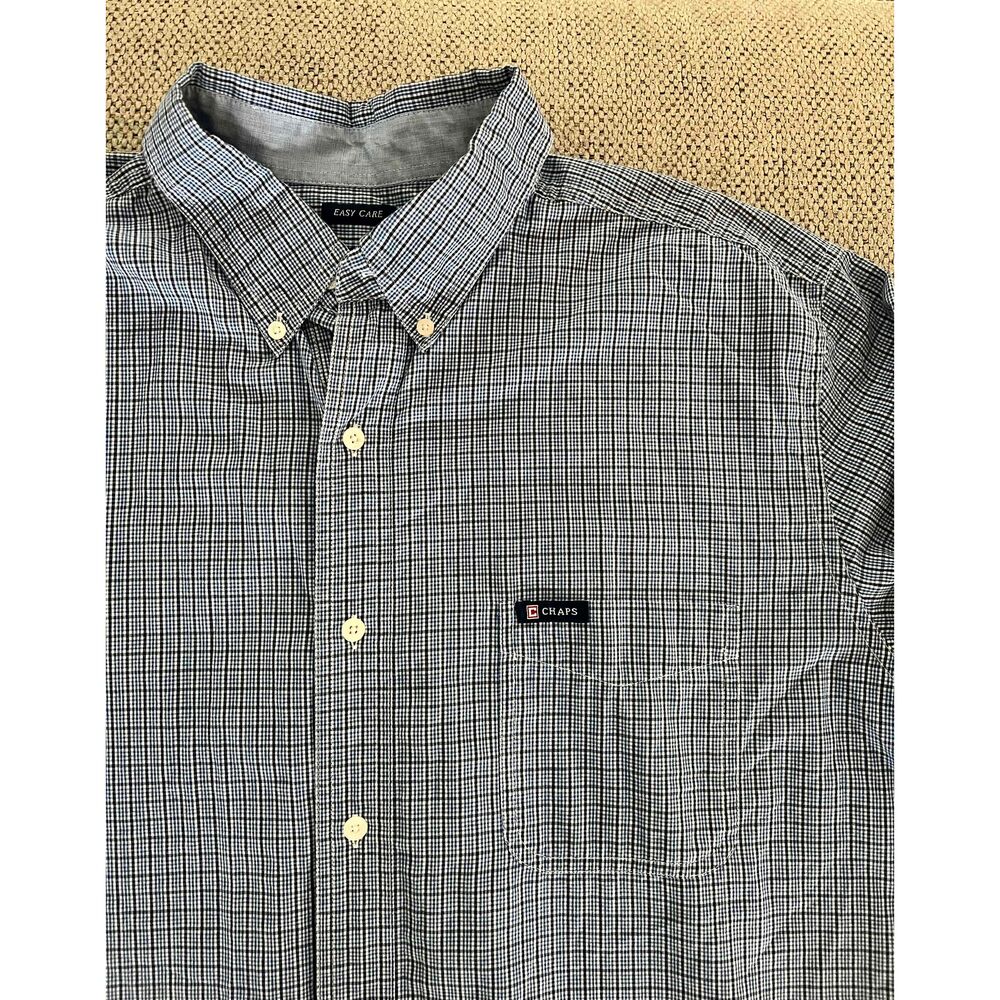 Chaps Blue Patterned Button Down Long Sleeve Cotton Blend Shirt Mens Size XL